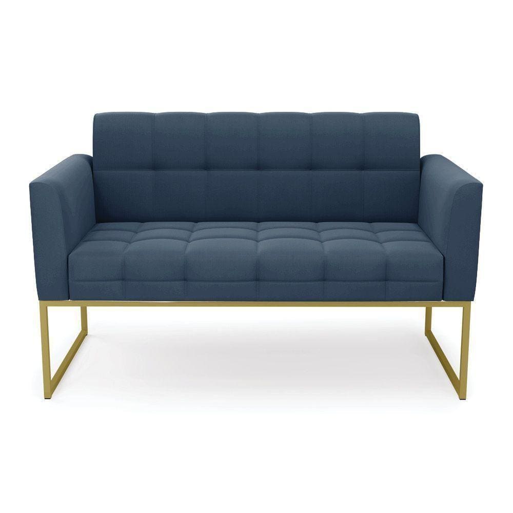 Sofá Namoradeira Elisa Suede Azul Marinho Base Metálica Industrial Dourada - D`rossi