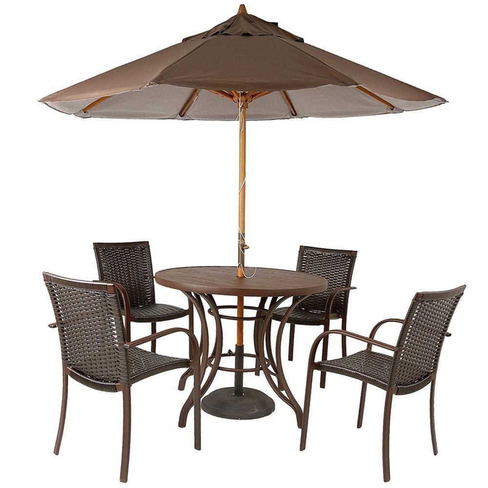 Kit 4 Cadeiras Fibra  Tabaco E Mesa   Marrom