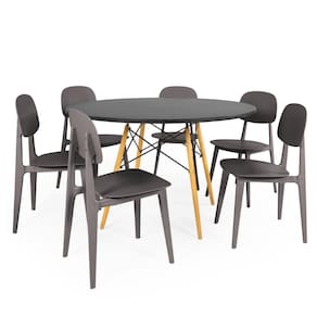 Conjunto Mesa de Jantar Redonda Eiffel Preta 100cm com 6 Cadeiras Itália - Cinza