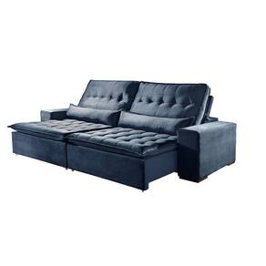 Sofá 3 Lugares Retrátil E Reclinável Elegance 2.30m Veludo Azul Sierra