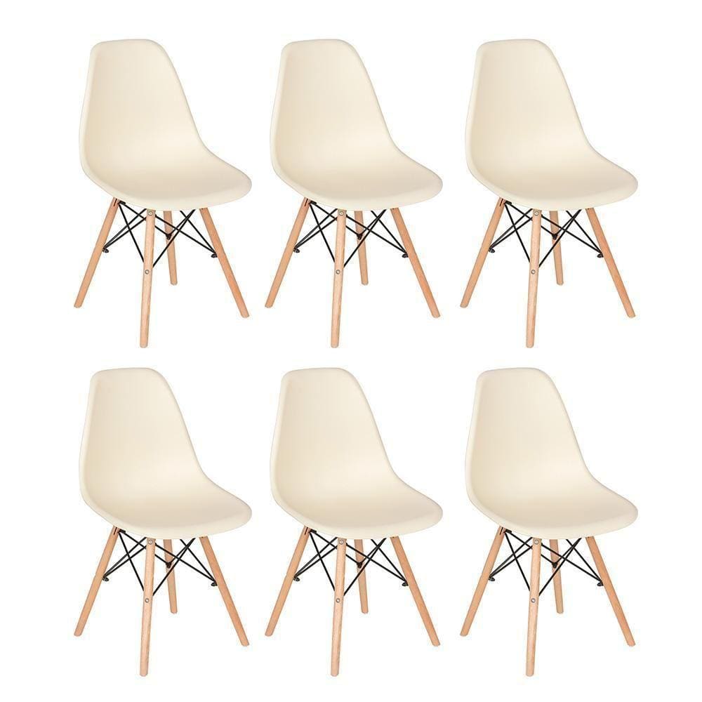 Kit 6 Cadeiras Charles Eames Eiffel Dsw Com Pés De Madeira Clara Creme Creme