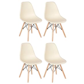 Kit 4 Cadeiras Charles Eames Eiffel Dsw Com Pés De Madeira Clara Creme Creme