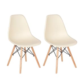 Kit 2 Cadeiras Charles Eames Eiffel Dsw Com Pés De Madeira Clara Creme Creme