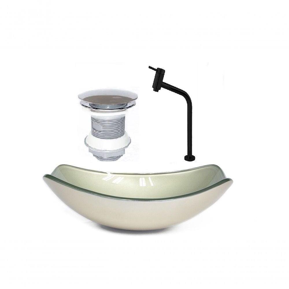 Cuba de Vidro Oval 51cm Champanhe + Valvula + Torneira Preta