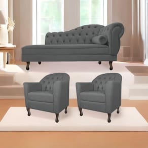Kit Diva Recamier Diana 160Cm Lado Esquerdo E 02 Poltronas Julia Corano - Doce Sonho Móveis Cinza