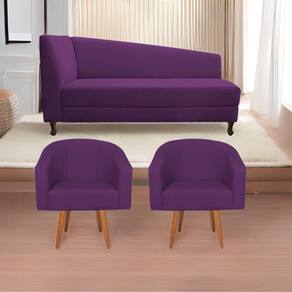Kit Diva Recamier Heitor 140Cm Lado Esquerdo E 02 Poltronas Luiza Suede - Doce Sonho Móveis Roxo