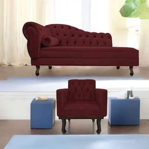 Kit Diva Recamier Diana 185Cm Lado Direito E 01 Poltrona Classic Suede - Doce Sonho Móveis Bordô