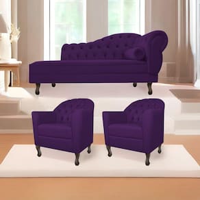Kit Diva Recamier Diana 160Cm Lado Esquerdo E 02 Poltronas Julia Suede - Doce Sonho Móveis Roxo