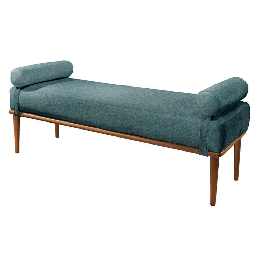 Recamier Puff Berlim Luxo Base Em Madeira Maciça Castellar Móbile Azul