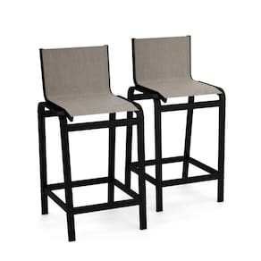 Kit 2 Banquetas Altas Bancada Alumínio Preto Tela Mocca