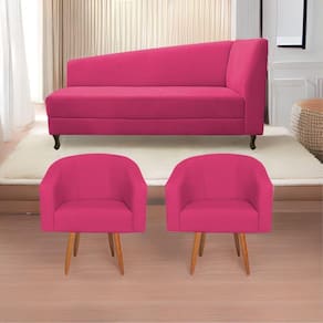 Kit Diva Recamier Heitor 160Cm Lado Esquerdo E 02 Poltronas Luiza Suede - Doce Sonho Móveis Pink