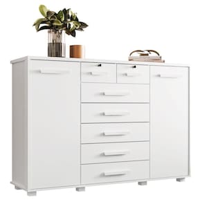 Cômoda Sapateira Para Quarto 160cm 2 Portas 7 Gavetas Fontaine A02 Branco Fosco - Mpozenato