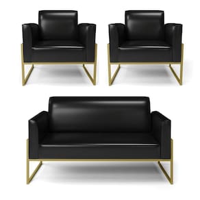 Sofá Namoradeira Com 2 Poltronas Base Industrial Alta Dourado Marisa Corano D03 - D\`rossi Cor Preto