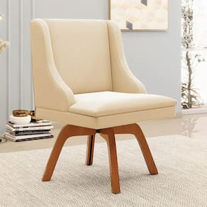 Kit 4 Cadeiras Estofadas Base Giratória De Madeira Lia Suede Bege - Ibiza