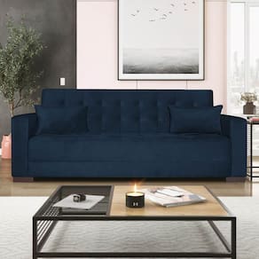 Sofá Cama 3 Lugares Jobim Suede Azul Marinho