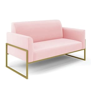 Sofá Namoradeira Base Industrial Alta Dourado Marisa Suede Rosa Bebê D03 - D\`rossi