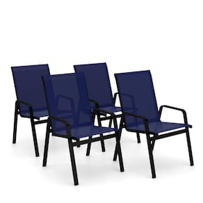 Kit 4 Cadeira Riviera Piscina Alumínio Preto Tela Azul