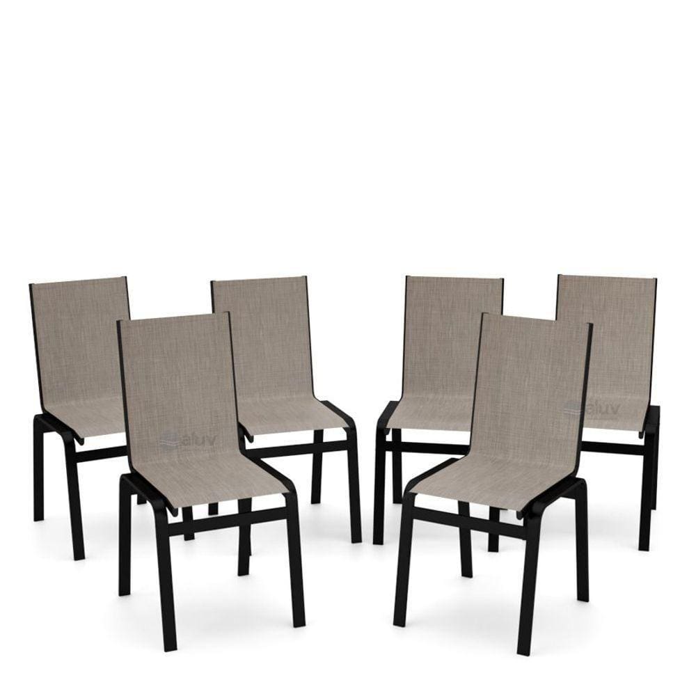 Kit 6 Cadeiras Jantar Gourmet Alumínio Preto Tela Mocca