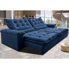 Sofá Retrátil E Reclinável 2,75M Cama Inbox Big Fresh Com SoftgelD40 Velupluma Azul