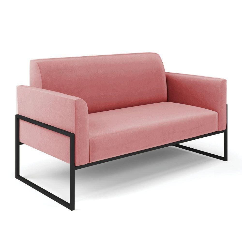 Sofá Namoradeira Base Industrial Alta Preto Marisa Suede D03 - D\`rossi Cor Rose