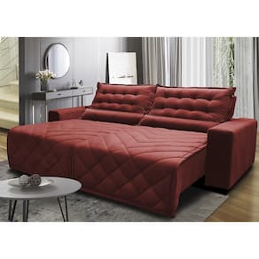 Sofá 2,72m Retrátil E Reclinável Com Molas Cama Inbox Plus Tecido Suede Velusoft Vermelho
