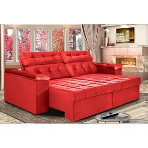 Sofá Retrátil E Reclinavel New Austrália 2,25 Mts Tecido Suede Vermelho - Cama Inbox