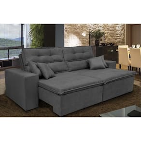 Sofá Cairo 1,82m Retrátil, Reclinável Tecido Suede Cinza Cama Inbox