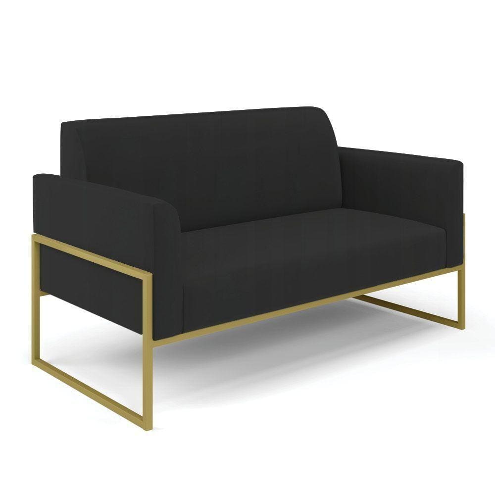 Sofá Namoradeira Base Industrial Alta Dourado Marisa Veludo D03 - D\`rossi Cor Preto