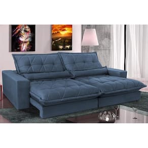 Sofa Retrátil E Reclinável 2,72m Com Molas Ensacadas Cama Inbox Soft Tecido Suede Azul