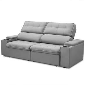 Sofá Retrátil Reclinável 3 Lugares 210Cm Ginevra F05 Veludo Prata - Mpozenato