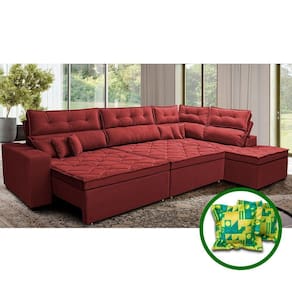 Sofá De Canto Retrátil E Reclinável Direito 3,40x2,36m Molas Cama Inbox Espanha Velusoft Vermelho