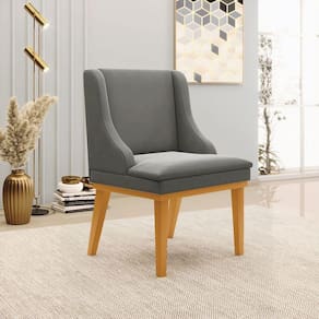 Cadeira Decorativa Sala De Jantar Base Fixa De Madeira Firenze Suede Grafite/Castanho G19