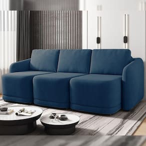 Sofá Cama Modulado Retrátil E Reclinável Varsóvia 306cm Veludo Azul Marinho G33 - Gran Belo