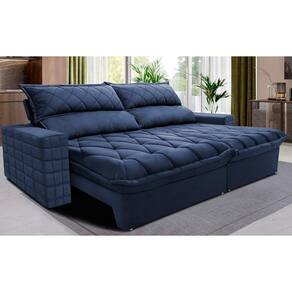 Sofá Retrátil E Reclinável 2,55m Molas Ensacadas Cama Inbox Elegance Com Thermogel Velusoft Azul