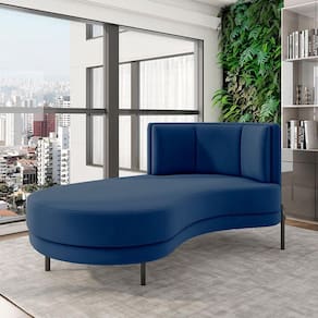 Sofá Chaise Lado Esquerdo Downey Sala De Estar Veludo Azul G15 - Gran Belo