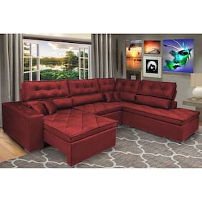 Sofá De Canto Retrátil E Reclinável Com Molas Cama Inbox Platinum 3,40x2,36 Tecido Suede Vermelho