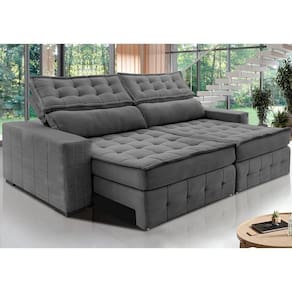 Sofá Retrátil E Reclinável 2,55M Cama Inbox Big Puffer Com SoftgelD40 Velupluma Cinza