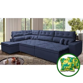 Sofá De Canto Retrátil E Reclinável Esquerdo 3,40x2,36m Molas Cama Inbox Espanha Velusoft Azul