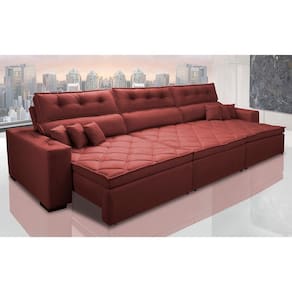 Sofá Retrátil E Reclinável 4,12m Austin Com Molas No Assento Tecido Suede Velusoft Vermelho