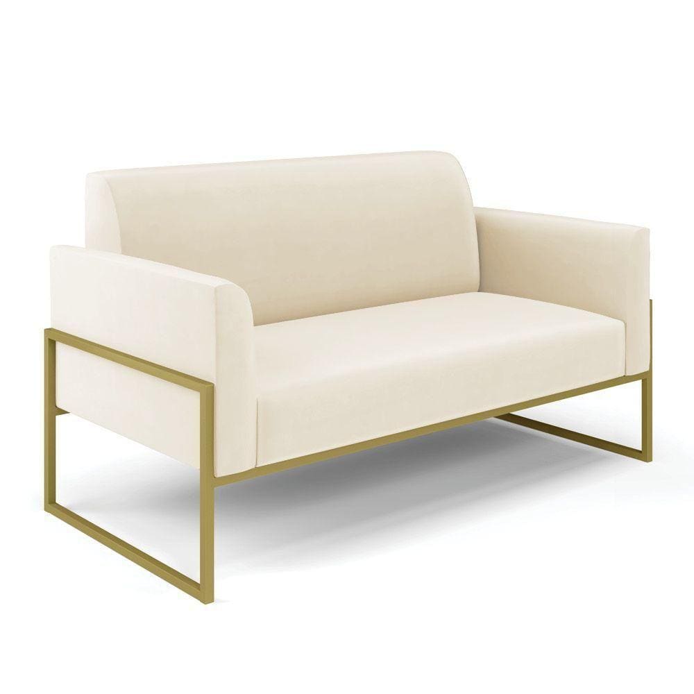 Sofá Namoradeira Base Industrial Alta Dourado Marisa Veludo Bege D03 - D\`rossi