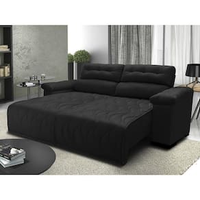 Sofá 2,72m Retrátil E Reclinável Com Molas Cama Inbox Top Tecido Suede Velusoft Preto