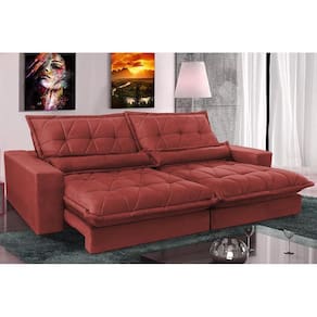 Sofá Retrátil E Reclinável 2,52m Com Molas Ensacadas Cama Inbox Soft Tecido Suede Vermelho