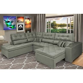 Sofa De Canto Retrátil E Reclinável Com Molas Cama Inbox Platinum Esquerdo 3,40x2,36 Suede Cinza