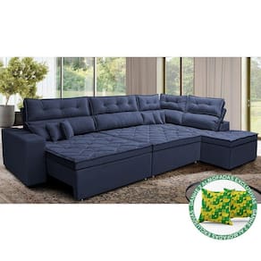Sofá De Canto Retrátil E Reclinável Direito 3,00x2,36m Molas Cama Inbox Espanha Velusoft Azul