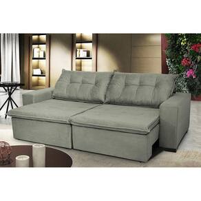 Sofá Austrália 2,92 Mts Retrátil, Reclinável Com Molas E Pillow No Assento Tecido Suede Cinza