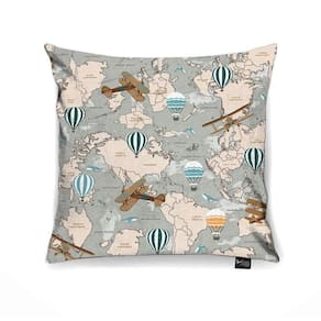 Capa Para Almofada Tecido Estampado Mapa Mundi