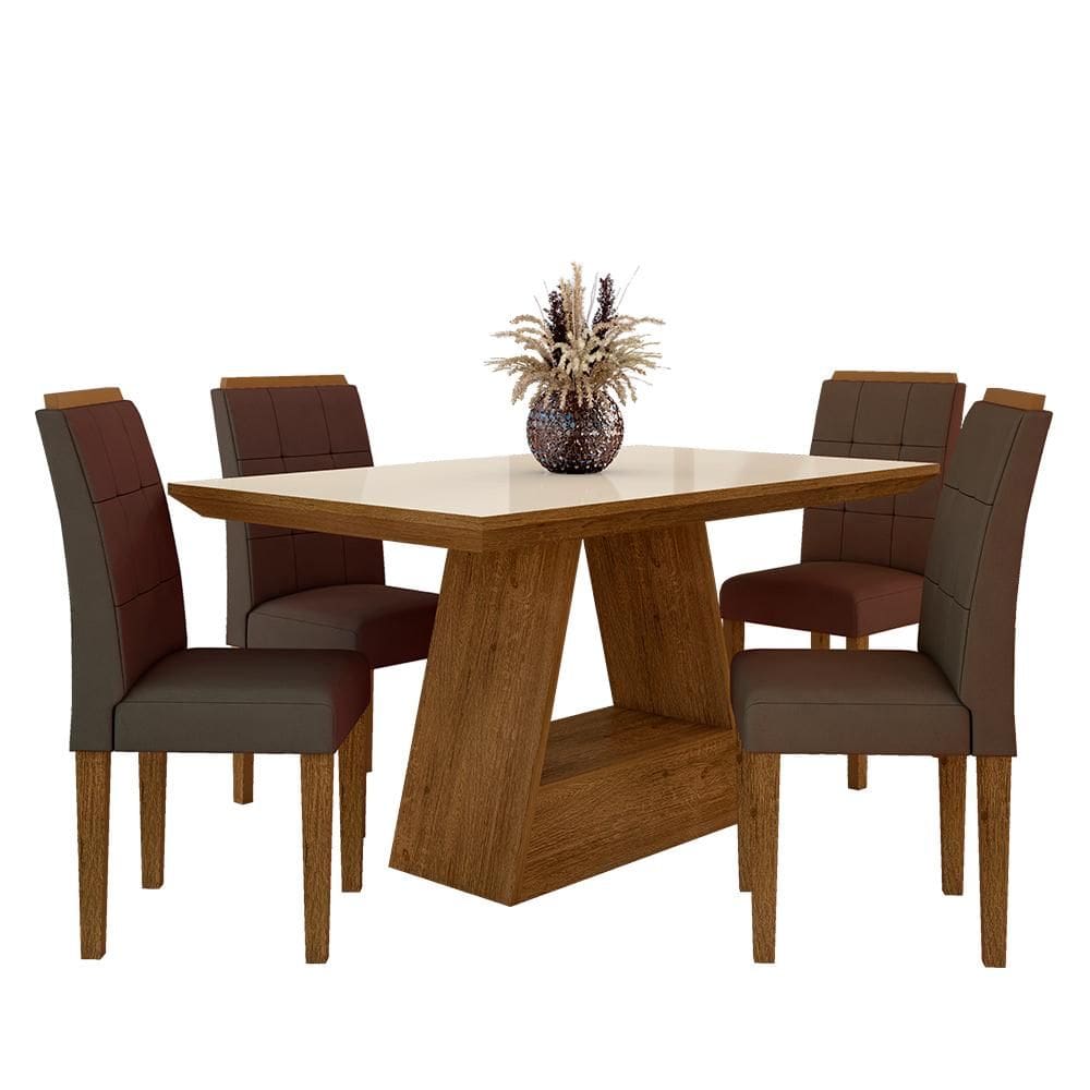 Mesa 1,36 Com 4 Cadeiras Venice Freijó/Off Premium/Marrom - Móveis Arapongas