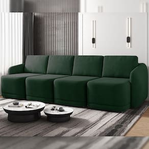 Sofá Cama Modulado Retrátil E Reclinável Decorativo Varsóvia 396cm Veludo Verde G33 - Gran Belo