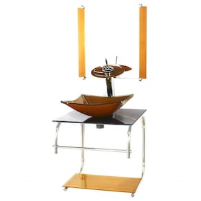 Gabinete De Vidro Inox Cuba Quadrada Marmore Preto Dourado
