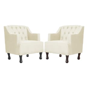 Kit 2 Poltronas Estofada Para Hall de Entrada Genesis Suede Marfim - LM DECOR